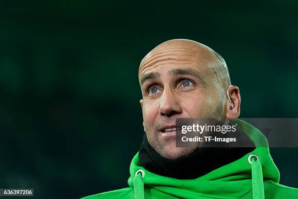 Coach Andre Schubert of Gladbach looks on during the Bundesliga match between Borussia Moenchengladbach and Borussia Dortmund at Borussia-Park on...