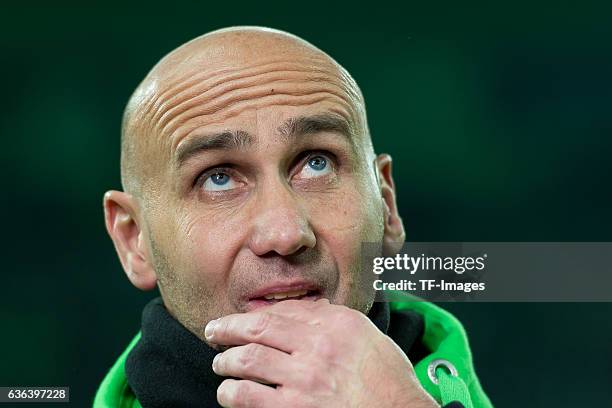 Coach Andre Schubert of Gladbach looks on during the Bundesliga match between Borussia Moenchengladbach and Borussia Dortmund at Borussia-Park on...