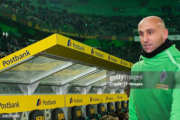 Coach Andre Schubert of Gladbach looks on during the Bundesliga match between Borussia Moenchengladbach and Borussia Dortmund at Borussia-Park on...