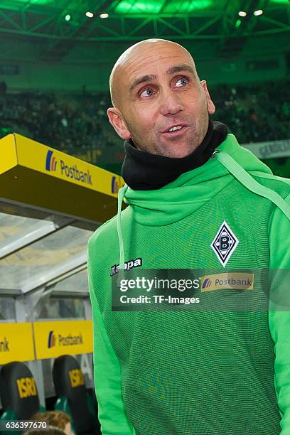 Coach Andre Schubert of Gladbach looks on during the Bundesliga match between Borussia Moenchengladbach and Borussia Dortmund at Borussia-Park on...