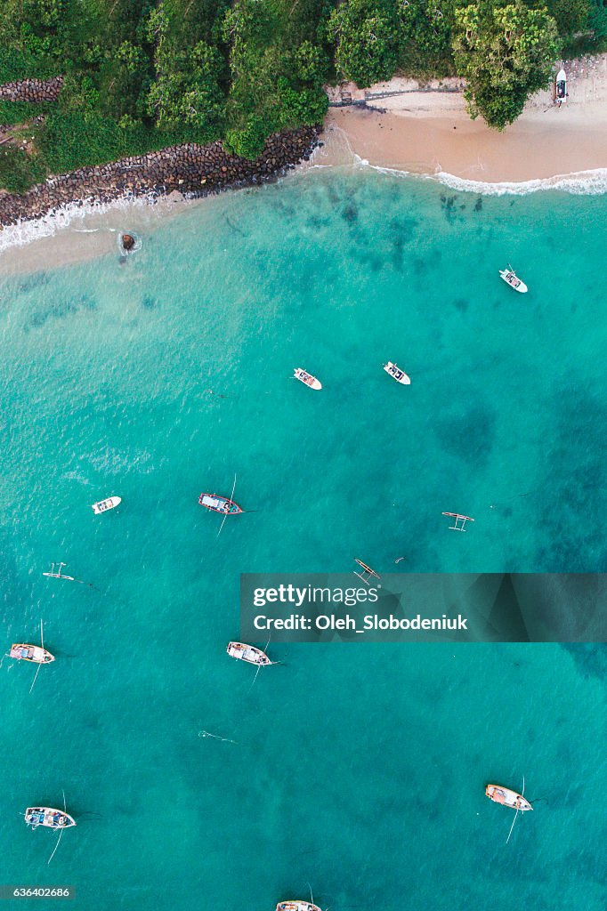 Aerial view of boats in the  bay