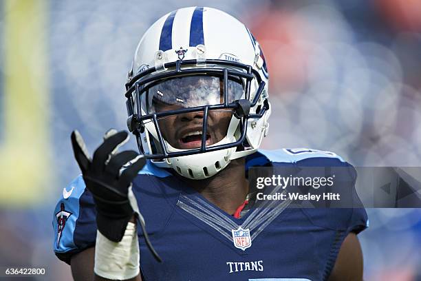 Harry Douglas of the Tennessee Titans warming up before a game against the Denver Broncos at Nissan Stadium on December 11, 2016 in Nashville,...