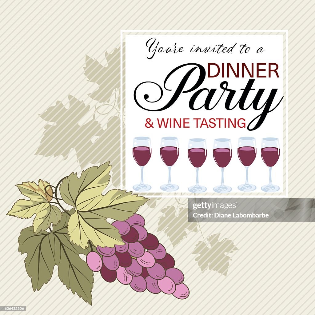 Wine Tasting Party Invitation On A Striped Background