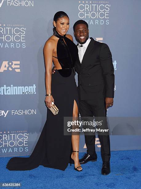 Eniko Parrish and comedian Kevin Hart arrive at The 22nd Annual Critics' Choice Awards at Barker Hangar on December 11, 2016 in Santa Monica,...