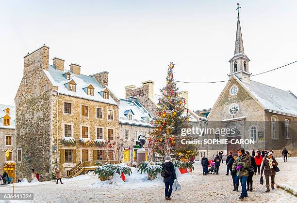 petit champlain district, winter - quebec city food stock pictures, royalty-free photos & images