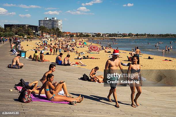 st. kilda beach, melbourne - st kilda stock-fotos und bilder