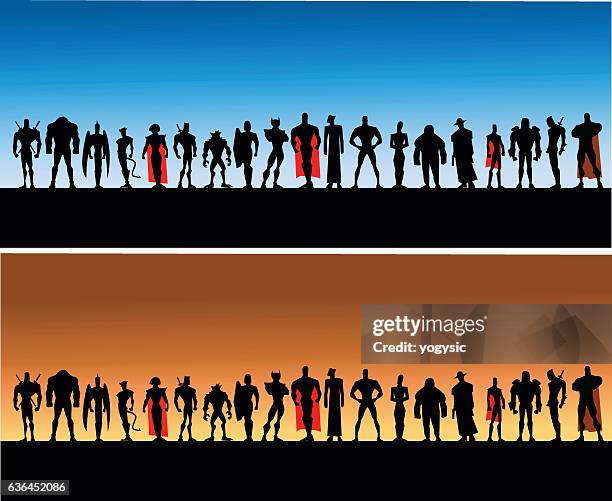 stockillustraties, clipart, cartoons en iconen met all male league of superheroes - villain