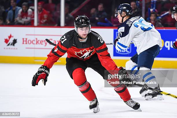 Blake Speers of Team Canada skates during the IIHF exhibition game against Team Finland at the Bell Centre on December 19, 2016 in Montreal, Quebec,...