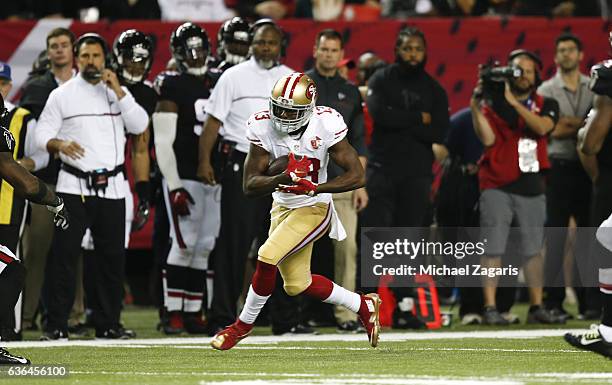 Aaron Burbridge of the San Francisco 49ers runs after making a reception during the game against the Atlanta Falcons at the Georgia Dome on December...