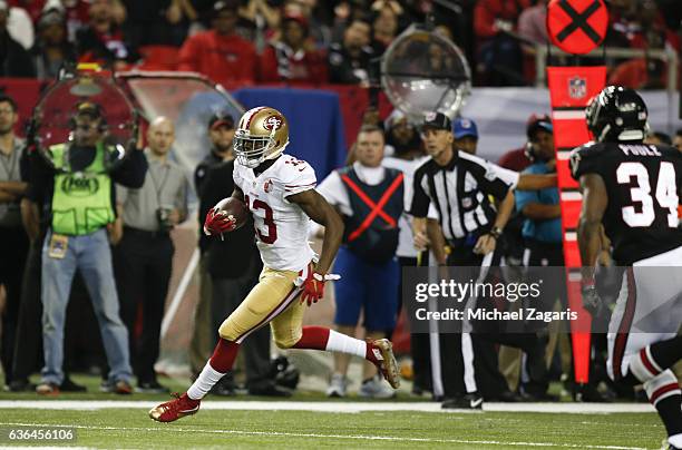 Aaron Burbridge of the San Francisco 49ers runs after making a reception during the game against the Atlanta Falcons at the Georgia Dome on December...