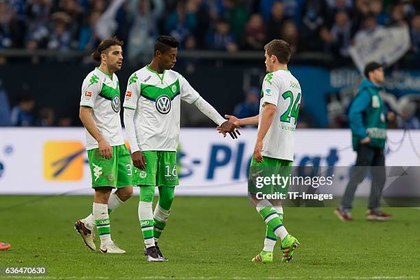 Bruno Henrique Pinto of VfL Wolfsburg and Sebastian JUNG of VfL Wolfsburg disappointed after lose during the Bundesliga match between FC Schalke 04...