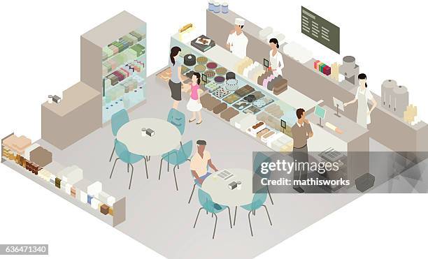 café und bäckerei detaillierte illustration - brownie stock-grafiken, -clipart, -cartoons und -symbole