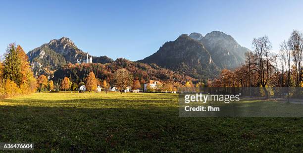 neuschwanstein castle and alps - panorama in nice autum light and colors - neuschwanstein stock-fotos und bilder