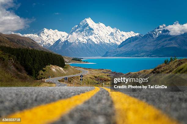 road to new zealand - winter road stock pictures, royalty-free photos & images