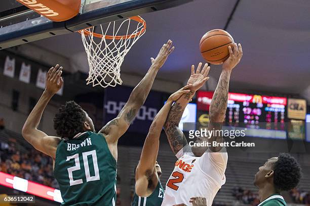 DaJuan Coleman of the Syracuse Orange shoots the ball during the second half against the Eastern Michigan Eagles on December 19, 2016 at The Carrier...