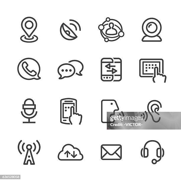 communication technology icons - line series - ear listening stock illustrations