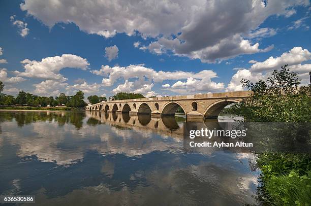 meric bridge against sky with clouds ,edirne, turkey - edirne stock-fotos und bilder