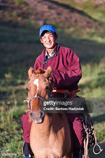 mongolian horseback rider - mongolian culture stock pictures, royalty-free photos & images