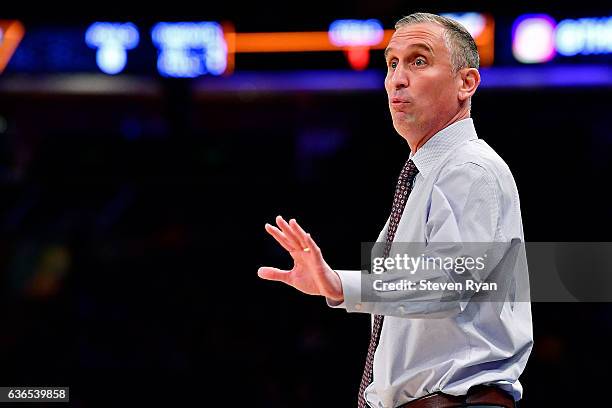 Head coach Bobby Hurley of the Arizona State Sun Devils instructs his team against the Purdue Boilermakers at Madison Square Garden on December 6,...