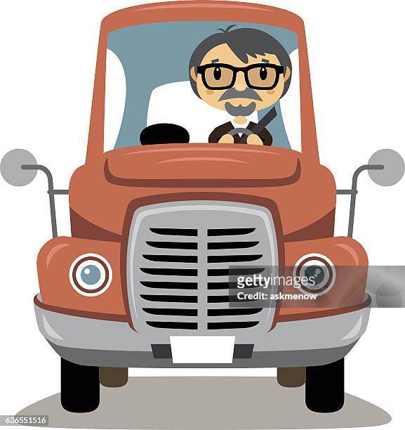 elderly driver - rusty car stock illustrations