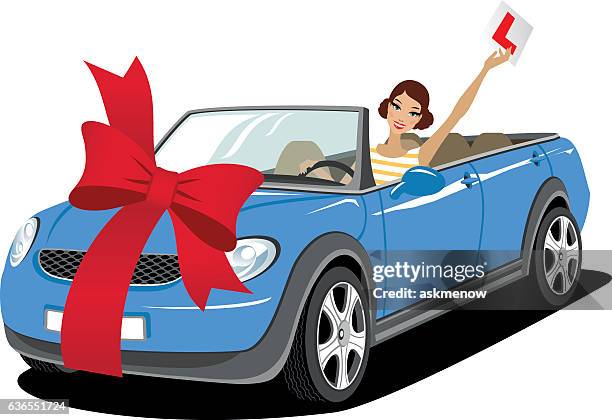 young woman in a car - new car stock illustrations