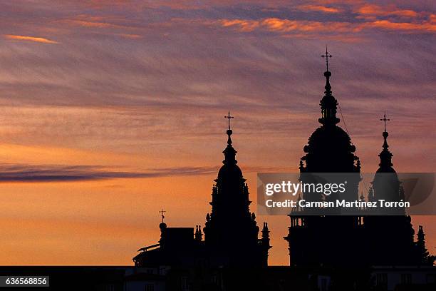 cathedral of santiago de compostela at sunset, galicia. spain. - compostela stock pictures, royalty-free photos & images