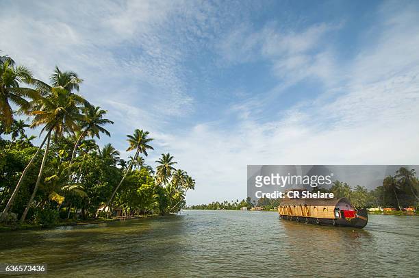 kerala backwaters tourism travel in canoe boat. kerala, india - kerala food stock-fotos und bilder
