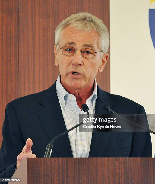 United States - U.S. Defense Secretary Chuck Hagel holds a press conference after talks with defense ministers from the Association of Southeast...