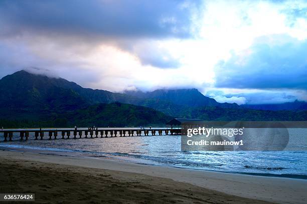 hanalei pier - hanalei national wildlife refuge stock pictures, royalty-free photos & images