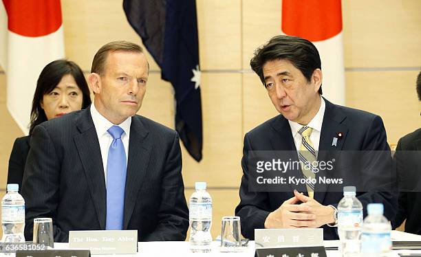 Japan - Australian Prime Minister Tony Abbott and Japanese Prime Minister Shinzo Abe are seen during a special meeting of the National Security...