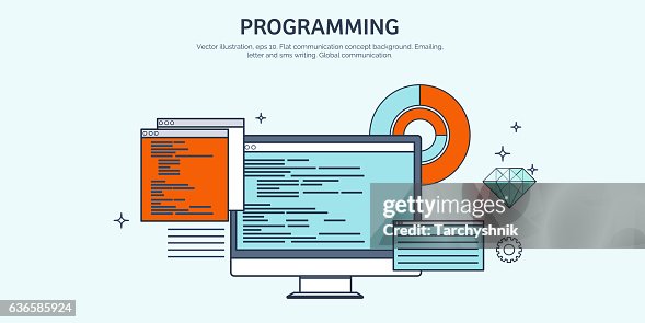 Vector Illustration Flat Background Coding Programming Seo Search ...