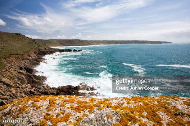 cornish coastal scenery between st just and sennen, cornwall, uk. - sennen bildbanksfoton och bilder