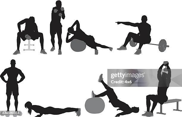 people exercising - fit man stock illustrations