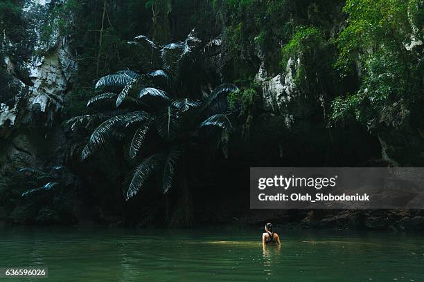 woman swimming in lagoon - thailand landscape bildbanksfoton och bilder