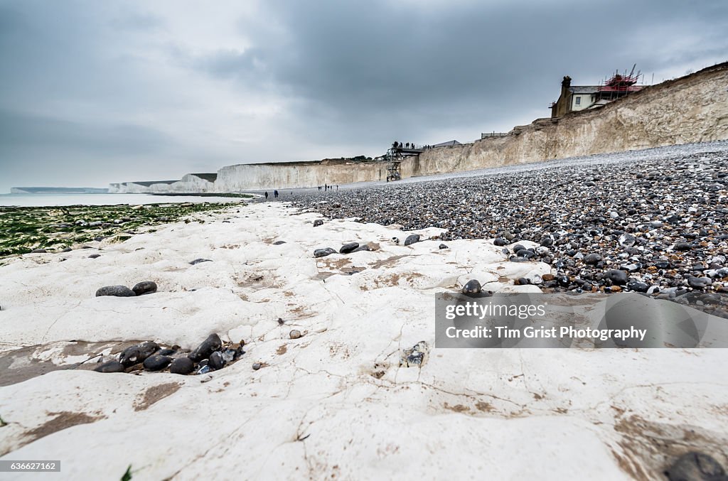 The Seven Sisters Chalk Cliffs and Beach.