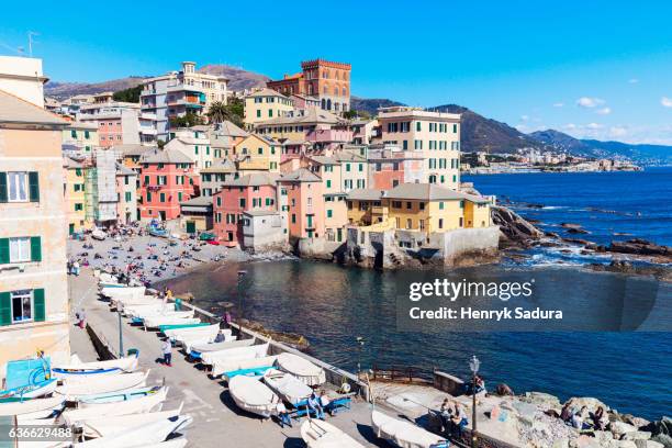 boccadasse harbor in genoa area - genua bildbanksfoton och bilder