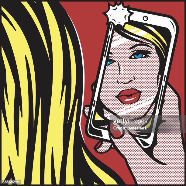 stockillustraties, clipart, cartoons en iconen met girl with phone - puckering