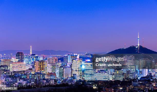 seoul skyline panorama - seoul stock pictures, royalty-free photos & images