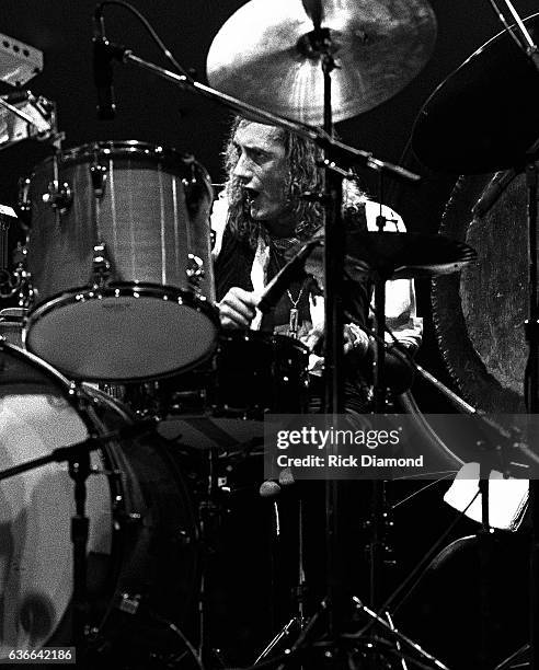 Fleetwood Mac, Rock and Roll Hall of Fame Mick Fleetwood performs at The Omni Coliseum in Atlanta Georgia June 1, 1977.