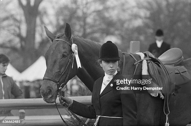 Princess Anne competes in the Badminton Horse Trials, UK, 26th April 1971.