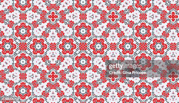 cross-stitch red and black on white background. - cross stitch stock pictures, royalty-free photos & images