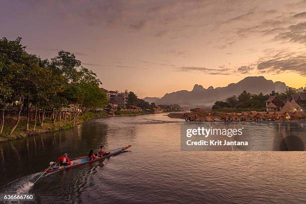 tourism in vang vieng, laos - vientiane stock pictures, royalty-free photos & images