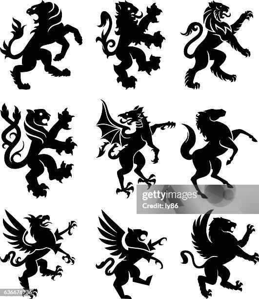heraldry animals - animal's crest stock illustrations