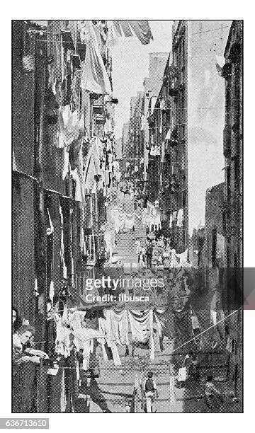 antique dotprinted photographs of italy: naples, staircase - lob stock illustrations