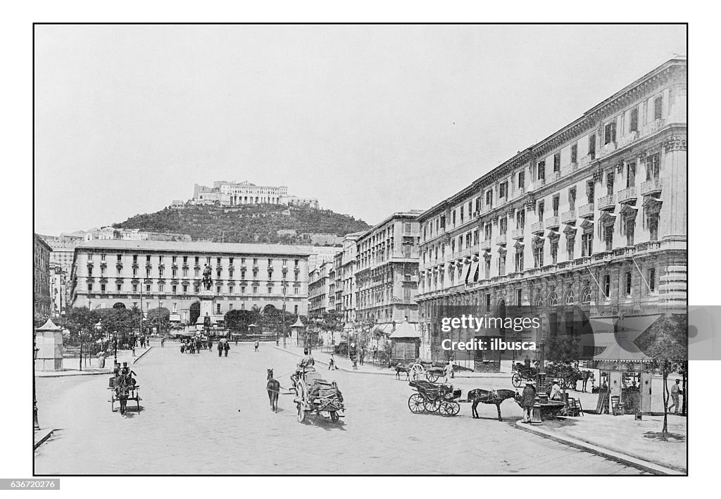 Antique dotprinted photographs of Italy: Naples, Town Hall square