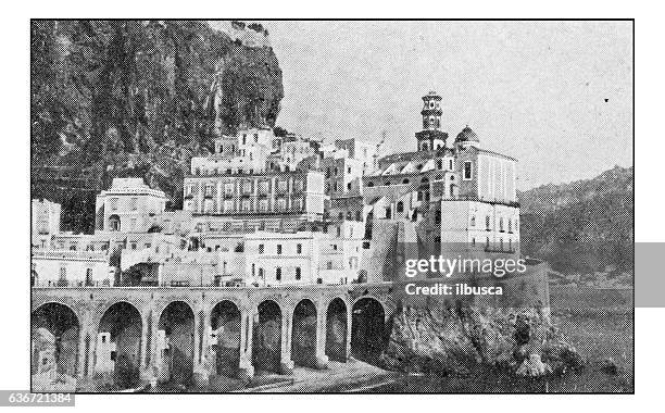 antique dotprinted photographs of italy: campania, atrani - atrani stock illustrations