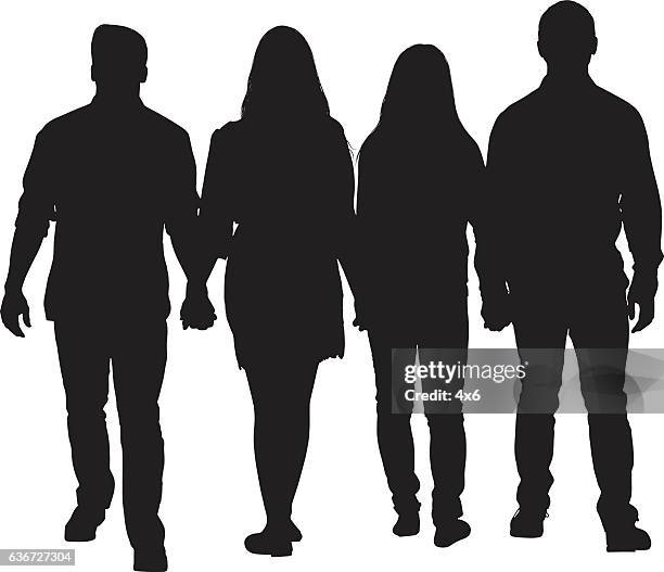 stockillustraties, clipart, cartoons en iconen met friends walking together - alleen volwassenen