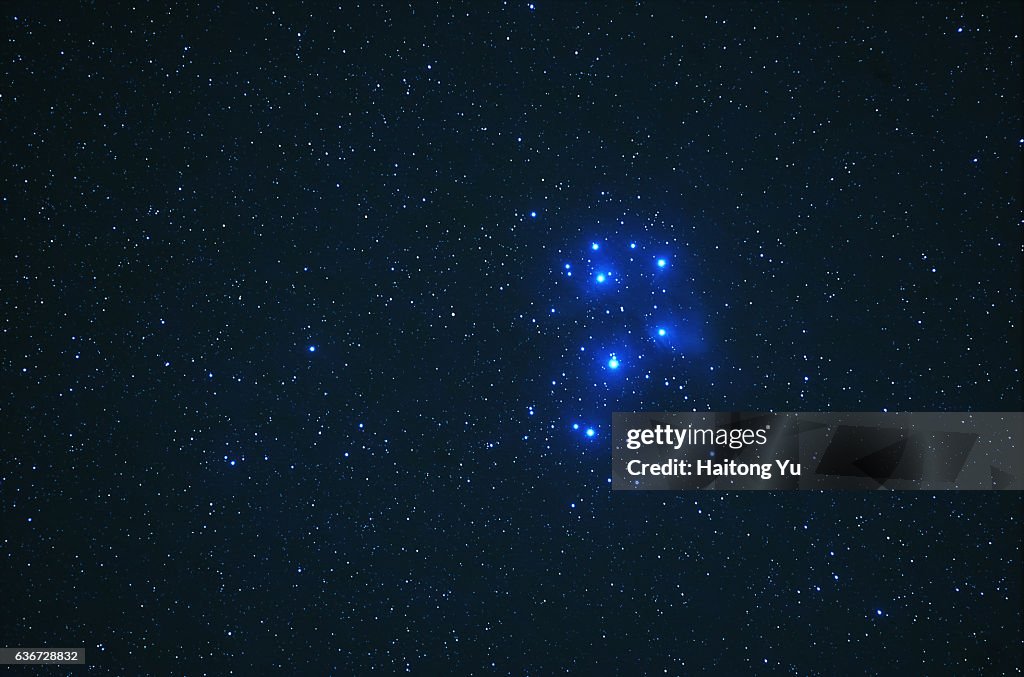 The Pleiades (M45), a bright open star cluster in the constellation Taurus