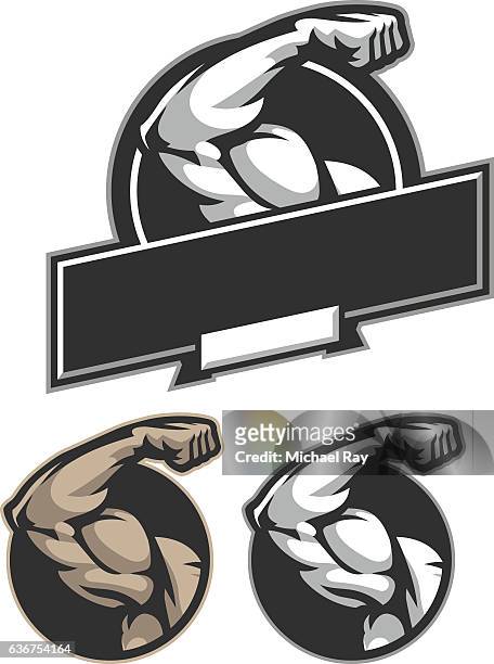 bicep flex - muscular build stock illustrations