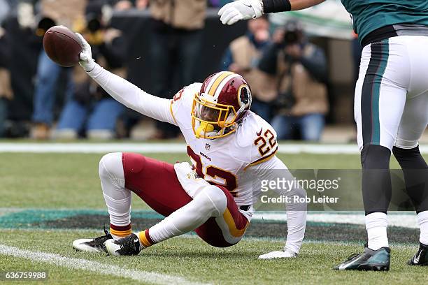 Deshazor Everett of the Washington Redskins celebrates an interception during the game against the Philadelphia Eagles at Lincoln Financial Field on...